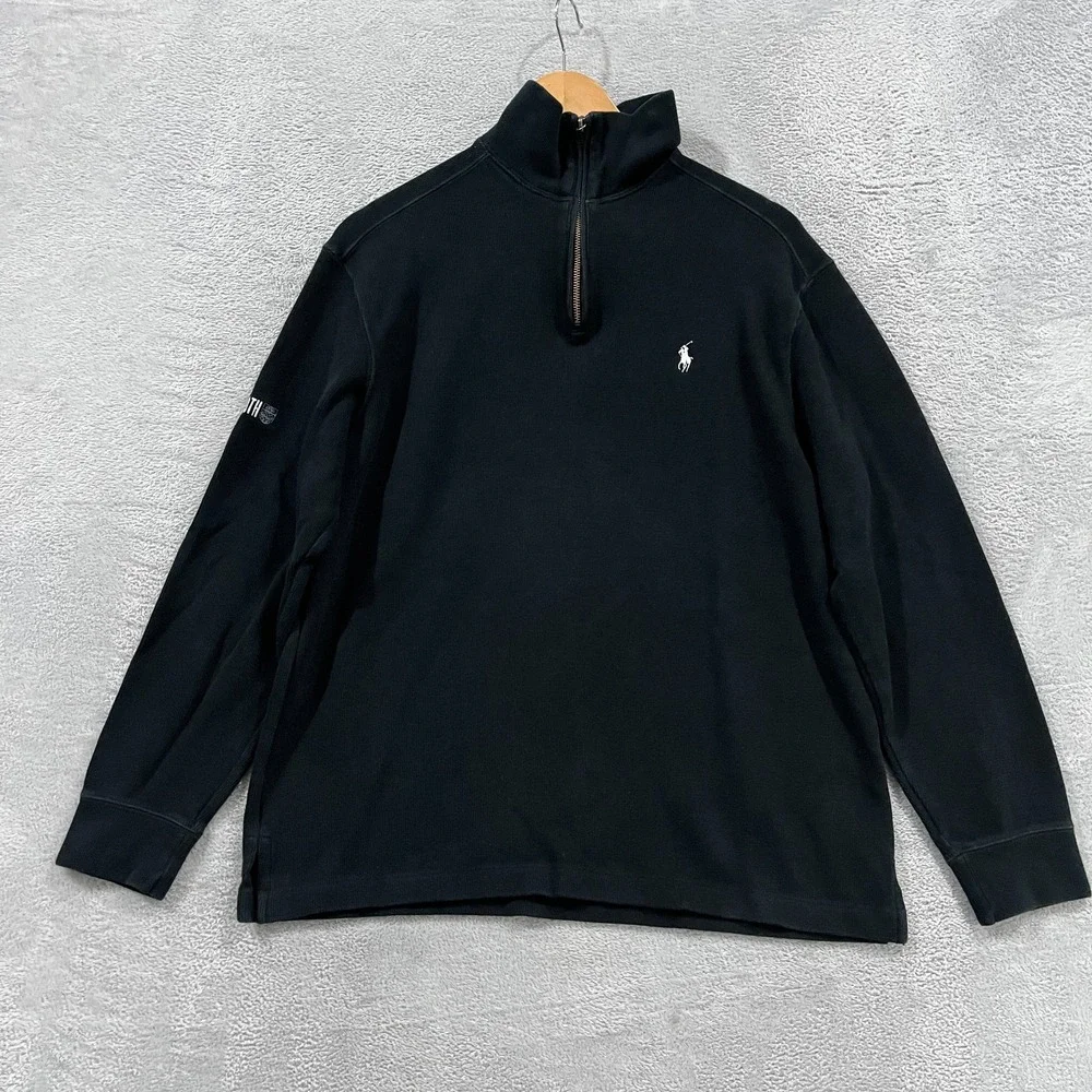 Polo Ralph Lauren Sweater Mens M Black Chicago Booth Cotton Tight Knit Mock Neck